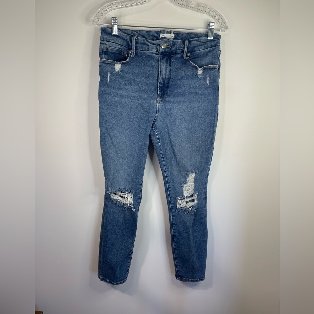 Good America distressed skinny Indigo‎ jeans .